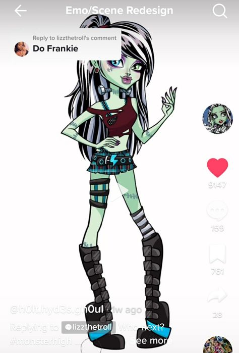 Monster High Frankie Redesign, Emo Monster High, Scene Monster High, Scene Character, Monster High Spectra, Monster High House, Royal High Outfits Ideas Cheap, Monster H, Female Monster