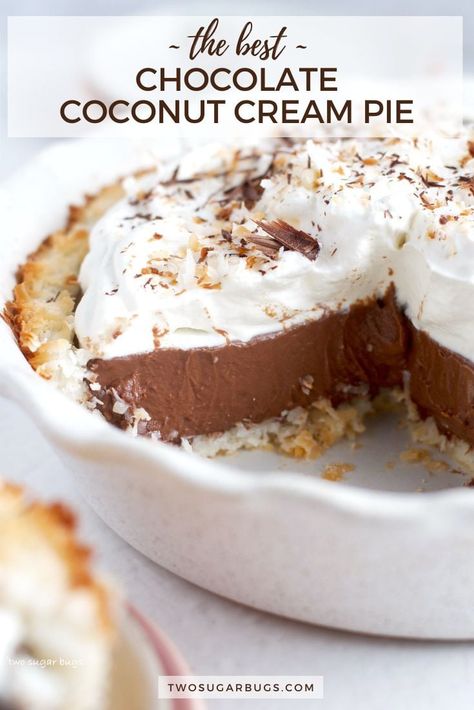 Chocolate Banana Coconut Cream Pie, Dark Chocolate Coconut Cream Tart, Chocolate Coconut Tart, Chocolate Coconut Pie Recipes, Cream Of Coconut Recipes Desserts, Chocolate Coconut Desserts, Chocolate Coconut Pecan Pie, Chocolate Creme Pie, Chocolate Coconut Pie