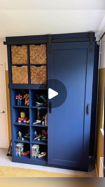 Big Kallax Hack, Kallax Utility Room, Kallax Unit Hack, Upcycle Mdf Furniture, Ikea Hack Bedroom Built Ins, Cube Shelf Doors Diy, Ikea Cubby Makeover, Kallax Back Panel, Ikea Kallax Built In Hack