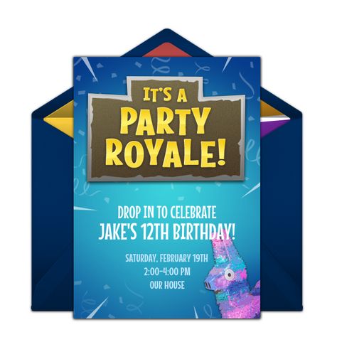 Customizable, free Party Royale online invitations. Easy to personalize and send for a Fortnite Party. #punchbowl Fortnite Party Invitations Free, Fortnight Birthday Invitations, Fortnite Birthday Party Invitations Free, Fortnite Birthday Invitation Free, Fortnite Party Invitations, Fortnite Invitations Template, Fortnite Invitations Free, Fortnite Birthday Party Invitations, Fortnite Birthday Invitation