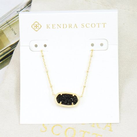 Nwot Kendra Scott Elisa Satellite Necklace. Last Pic For Size Purpose I Will Not Accept The Offer For A Bundle Deal, A 15% Discount Will Apply Automatically. - Black Drusy ( Due To Natural Drusy, Color And Textures Will Vary) - Chain: 15" + 2" Extension; Pendant: 1" X 3/8" - Gold Plated - Lobster Clasp Brand New With Card And Pouch, No Gift Box. Please Check My Store For Other Colors And Styles!! Black And Gold Kendra Scott, Kinda Scott Necklace, Kendra Scott Black Necklace, Black Kendra Scott Necklace, Kendra Scott Necklace Black, 16 Wishes, Kendra Scot, Satellite Necklace, Burr Basket