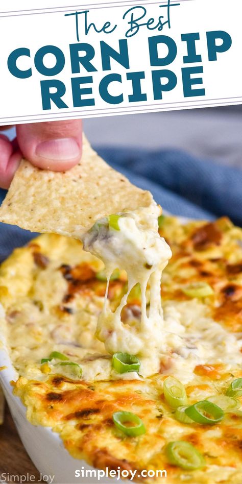 Creamy hot corn dip is spicy, cheesy, and perfect for dipping. Easy to make and so addicting. Pass the chips! Corn And Cream Cheese, Pesto Corn, Bacon Cheese Dip, Bacon Cheese Dips, Hot Corn Dip, Cracker Dip, Corn Dip Recipes, Whole Wheat Crackers, Cream Cheese Dip