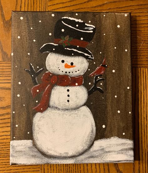 How To Paint A Snowman, Cute Snowman Painting, Snowman Painting On Wood, Snowmen Paintings, Santa Paintings, Snowman Crafts Diy, Christmas Canvas Art, Snowman Painting, Christmas Signs Wood