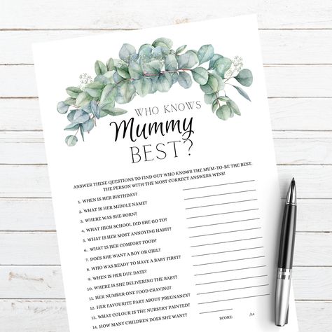 Excited to share this item from my #etsy shop: Who knows Mummy Best Game | Instant Download | Quiz | Greenery Baby Shower Game Printable | Who knows mum best G382 #babyshower #babyshowergames #printables #games #whoknowsmummybest #mumtobe #whoknowsmumbest #whoknowsmumbestprintable #whoknowsmumbestdigitaldownload #digitaldownload #babyshowerdigitaldownload Mummy Games, Happy Fathers Day Photos, Baby Shower Quiz, Birthday Cards To Print, Baby Shower Game Printable, Rainbow Baby Shower Invitations, Floral Baby Shower Invitations, Twins Baby Shower, Rainbow Baby Shower