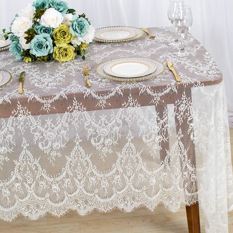 How to Throw a <em>Bridgerton</em>-Themed Party, Tiaras and All Rectangle Overlay, Eyelash Lace Dress, Romantic Candle Light Dinner, Table Cloth Decorations, Rustic Party, Wedding Tablecloths, Table Overlays, White Rectangle, Floral Overlay