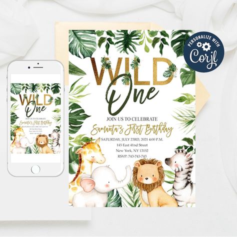 Safari Animals Birthday Invitation A6 Printed Personalised EBE Welcome Two The Jungle, Jungle Birthday Invitations, Jungle Invitations, Farm Invitation, Farm Birthday Invitation, Wild One Birthday Invitations, Using Phone, Animal Birthday Invitation, 2nd Birthday Boys