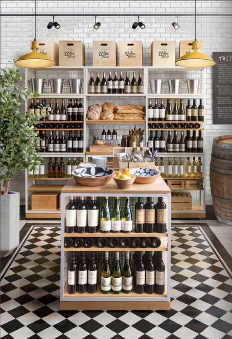 Food Boutique Store, School Renovation Ideas, Wine Shop Shelving, Deli Store Design, Wine Store Interior Design, Charcuterie Store Design, Modern Mercantile Store Ideas, Wine Cafe Interior, Charcuterie Shop Design