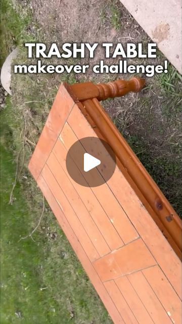 Katie Scott | Furniture Refinisher on Instagram: "I challenged myself to rescue this orange, knotty pine coffee table from the curb and completely transform it!  I started by thoroughly cleaning the table and removing the legs for easier work. I sanded to smooth out scratches and dents, but encountered a pretty annoying problem 🤬  While some of the table was solid wood, the middle panels were made of particle board, which couldn’t be stained like I’d wanted to. So, I turned to @retiqueliquidwood instead.  I used their light Wood N Primer, Barn Wood Gel Stain and then White Gel Stain over top to create a beautiful wood grain effect.  From literal trash to pottery barn inspired treasure! Make sure to follow me here for tons more furniture makeovers and leave a comment to share your thoughts Making A Table Top Wood, Upcycle Pine Table, Pine Coffee Table Makeover, Coffee Table Redo Ideas, Coffee Table Refinishing Ideas, Orange Stained Wood, Pine Table Makeover, White Gel Stain, Wood Coffee Table Makeover