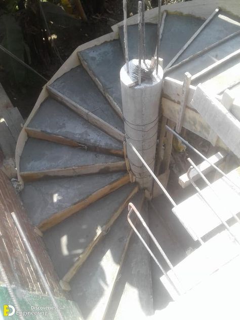 Concrete Spiral Stairs, Concrete Spiral Staircase, Staircase Plan, Spiral Staircase Plan, Staircase Frames, Foundation Building, Cement Steps, Spiral Stairs Design, Paver Steps