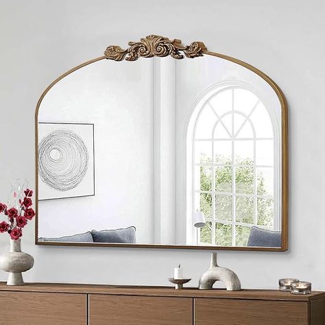 Amazon.com: GA Home Gold Arched Mirror, 36"x29" Antique Bathroom Mirror with Wooden Frame, Vintage Ornate Baroque Decorative Mirror for Entryway, Fireplace, Living Room : Home & Kitchen Mirror Over Couch, Mirror Above Fireplace, Gold Arch Mirror, Mirror Dining Room, Wooden Mirror Frame, Mantel Mirrors, Fireplace Mirror, Arched Mirror, Arch Mirror