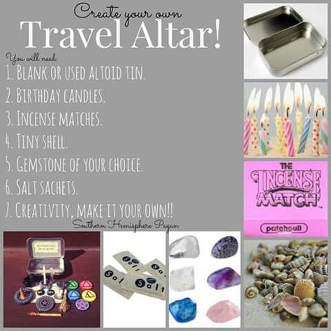 Witch Travel Altar, Diy Travel Altar, Portable Witch Altar, Portable Witches Alter, Mini Travel Altar, Mini Witch Altar, Travel Witch Kit, Travel Altar Ideas, Mini Altar Ideas