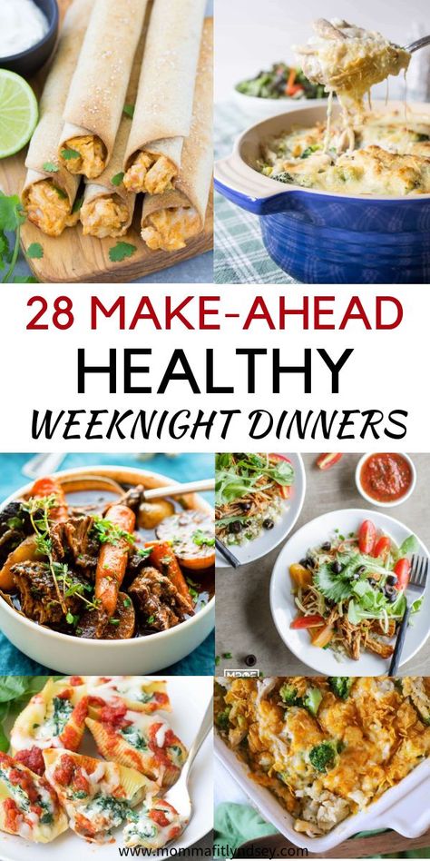 28 Make Ahead Weeknight Dinners that are Healthy and easy.  Make Ahead Dinners you can freeze for the week for kids and families.  Casseroles, chicken and other delicious recipes and freezer meals. Easy Meals For The Week Families, Best Make Ahead Dinner Recipes, Easy Make Ahead Dinners Families, Dinners That Last A Week, Healthy Weekly Dinners, Cooking Meals For The Week, Recipes For Dinner Make Ahead, Made Ahead Dinners, Meal Prep Family Dinners Healthy Recipes