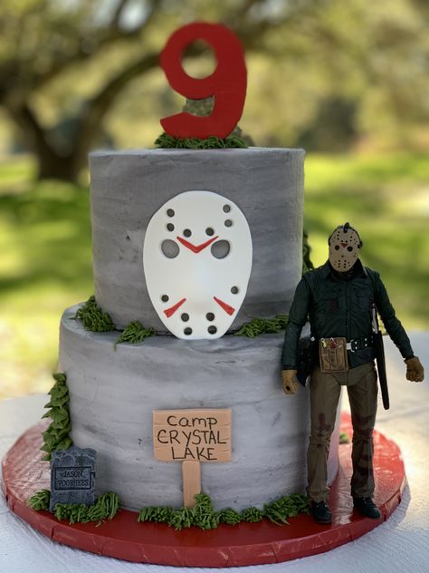 Jason Voorhees Cookies, Jason Party Theme, Jason Voorhees Birthday Cake, Jason Voorhees Party Ideas, Jason Cake Friday The 13th, Friday The 13th Birthday Cake, Jason Voorhees Birthday Party Ideas, Jason Voorhees Cake, Horror Movie Cakes