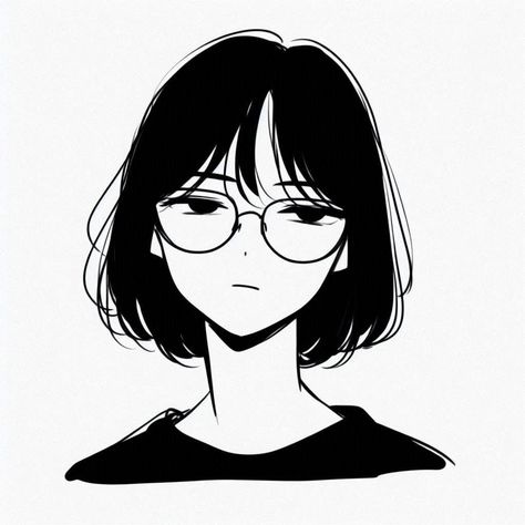 Pfp Aesthetic Short Hair, Drawing Animated Characters, Glasses Anime Woman, Anime Short Hair Reference, Short Hair With Glasses Girl, Short Hair Anime Drawing, Glasses Girl Pfp, Short Hair Reference Drawing Female, Short Hair Drawing Girl