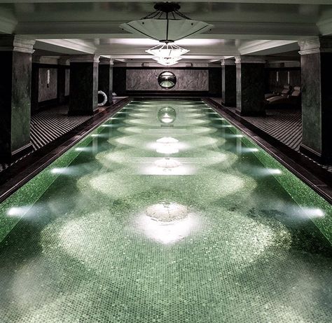 The Ned hotel London Underground green tiled pool Dark Green Aesthetic Slytherin, Green Aesthetic Slytherin, Underground Hotel, Tiled Pool, Underground Swimming Pool, Aesthetic Slytherin, Manifestation Goals, London Weekend, Underground Pool