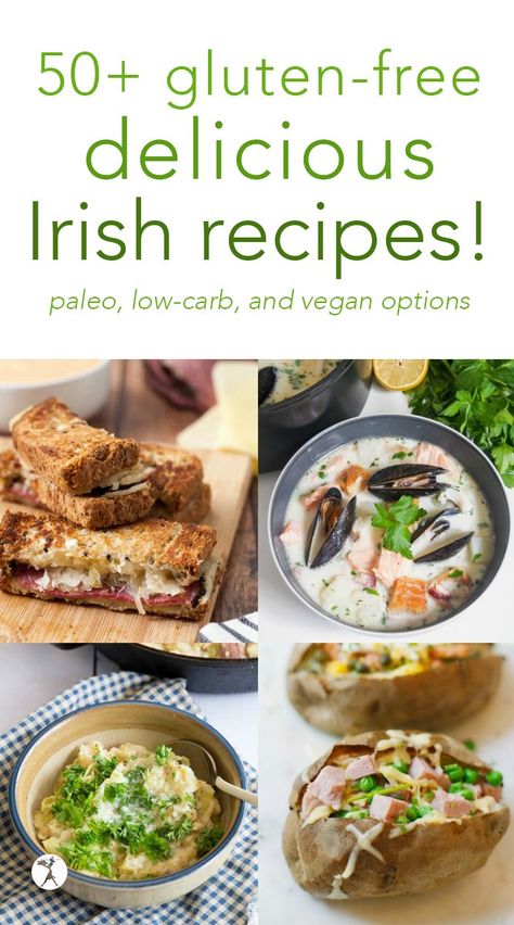 Whether you're Irish or not, you'll love these delicious gluten-free Irish dishes! #glutenfree #irish #irishfood #vegan #paleo #lowcarb #recipes Healthy Irish Dinner Recipes, Gluten Free St Pattys Day Food, Paleo Irish Recipes, Gluten Free St Patricks Day Recipes, Healthy Irish Food, Healthy Irish Recipes, Irish Meals, Irish Dinner Recipes, Pinterest Mom