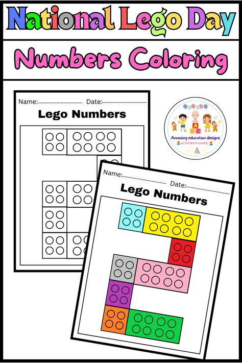 What’s included ?  Activities Lego Numbers Coloring National Lego Day worksheet in PDF  Size : 8.5 × 11 in pages : 9 Lego Day Activities, Lego Numbers, Lego Coloring, Coloring Activities, Lego Activities, Lego Craft, Learning Numbers, Color Activities, Printables Kids