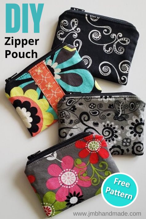 Learn how to sew a small zipper pouch / coin purse using these easy to follow instructions.  Simple DIY sewing project for beginners. Sew Zipper Pouch Free Pattern, How To Sew A Coin Purse Free Pattern, 7 Inch Zipper Projects, Small Diy Sewing Projects, Free Pouch Patterns To Sew, Small Zipper Bags Free Pattern, Small Pouch Sewing Pattern Free, Mini Zipper Pouch Pattern, Small Zippered Pouch Pattern Free