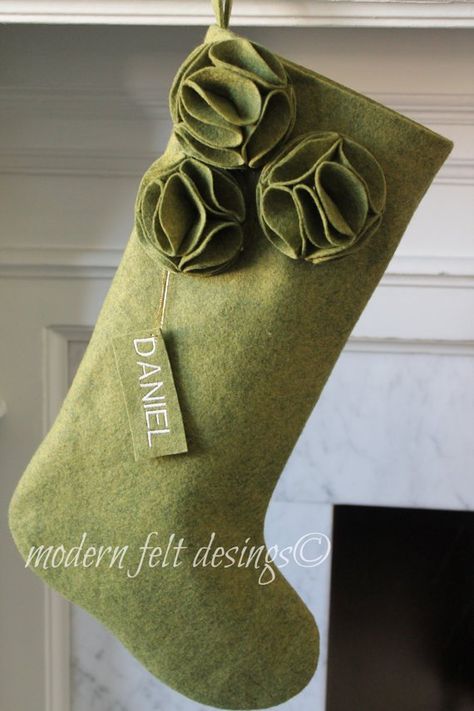 Green Wool Felt Christmas Stocking, Personalized Christmas Stocking, Felt Family Stockings, Elegant, Green Christmas Stocking, Wool Felt Christmas, Monogram Stockings, Holiday Gifts For Men, Personalized Christmas Stocking, Felt Christmas Stockings, Christmas Bouquet, Family Stockings, Felt Stocking