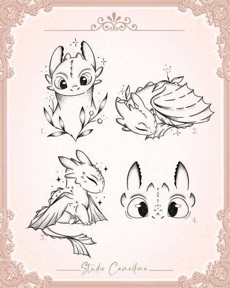 Toothless Tattoo Design, Small Toothless Dragon Tattoo, Cute Dragon Sketch, Tattoo Toothless, How To Train Your Dragon Tattoo, Little Dragon Tattoo, Toothless Dragon Tattoo, Disney Tattoo Designs, Fantasy Doodles