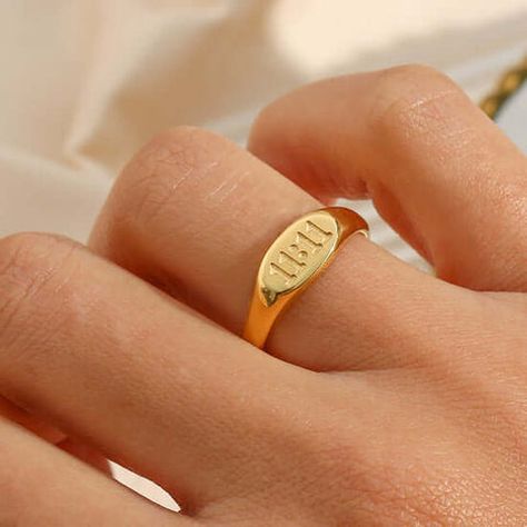 Number 1111, Number Jewelry, Angel Ring, Hollow Ring, Aesthetic Rings, Divine Guidance, Gold Signet Ring, Trendy Ring, Wedding Party Jewelry