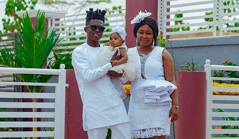 Kumasi-based rapper, Strongman has shared a new photo of his adorable baby and baby mama, Nan ... Dress For Naming Ceremony, Naming Ceremony Dress, Ceremony Dress, Cute White Dress, Dinner Dress Classy, African Wedding Dress, African Lace Dresses, Ceremony Dresses, Naming Ceremony