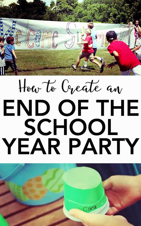 Celebrate Summer with a Last Day of School Party! Check out food ideas, party games and other fun ideas to celebrate the end of school and the beginning of summer! via @digitalmomblog Last Day Of School Fun, End Of School Year Party, Elementary School Party, Last Day Of School Party, Preschool Graduation Party, School Party Games, Classroom Party Games, Elementary School Graduation, School Party Ideas