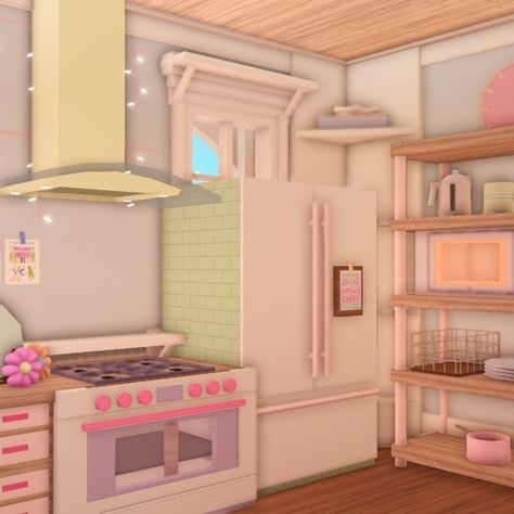 Pastel Bloxburg Kitchen, Peachylexii Bloxburg House, Danish Pastel Bloxburg, Bloxburg Pink House, Bloxburg Blush House, Preppy Bloxburg House, Preppy Bloxburg, Bloxburg Rooms, Bloxburg Building