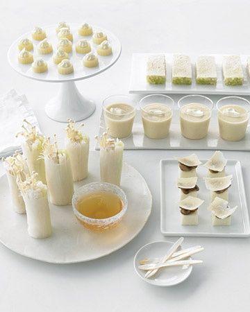 White Menu Engagement Party Recipes, White Party Foods, Martha Stewart Entertaining, White Buffet, White Dinner, White Food, All White Party, All White Wedding, White Mushrooms