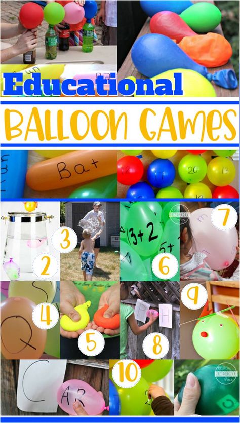 Balloon Games - lots of fun, creative, and unique educational balloon games for summer fun for toddler, preschool, prek, kindergarten, first grade, 2nd grade, 3rd grade (summer activities, summer bucket list) Balloon Games For Kids, Activities Elementary, Balloon Games, Homeschool Board, Seuss Party, School Zone, Homeschool Inspiration, Homeschooling Ideas, Unit Studies