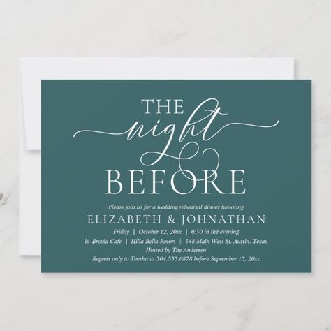 The Night Before, Modern Wedding Rehearsal Dinner Invitation Dinner Invitation Card, The Night Before Wedding, Night Before Wedding, Romantic Calligraphy, Font Lettering, Background Wedding, Wedding Rehearsal Dinner Invitations, Emerald Green Weddings, Green Pastel