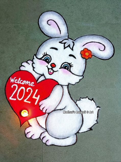 Small Side Rangoli Design, New Year Rangoli Latest, Rangoli Happy New Year, Happy New Year Rangoli Design, Cartoon Rangoli, Happy New Year Rangoli, New Year Rangoli Design, Mkbhd Wallpapers, Cartoons Rangoli Design