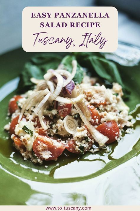 Enjoy a taste of Tuscany with our authentic Panzanella recipe, a classic Italian bread and tomato salad. This refreshing dish combines ripe tomatoes, crusty bread, fresh basil, and a tangy vinaigrette, making it the perfect summer recipe. Ideal as a light lunch or side dish. -- food | italian | italian food | tuscan food | tuscany | tuscany italy | panzanella | panzanella salad | tuscan cuisine | travel guide | tuscan recipes | food photography Authentic Italian Salad, Under The Tuscan Sun Recipes, Tuscan Bread Salad, Tuscan Panzanella Salad, Tuscan Kale Salad North Italia, Soups Tuscany, Tuscan Salad, Tuscany Food, Panzanella Salad Recipe