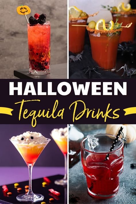 These Halloween tequila drinks will certainly get the party started! From margaritas to grave diggers to creepy crawlers, these cocktails make the day even more fun. Halloween Tequila Drinks, Halloween Party Drinks Alcohol, Tequila Cocktails Easy, Drinks Made With Tequila, Easy Halloween Cocktails, Fun Halloween Drinks, Tequila Mixed Drinks, Tequila Drinks Recipes, Halloween Themed Drinks