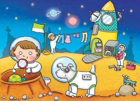 space, spaceship, alien, children's book, by Kate Daubney, kids, illustration Spaceship Drawing, Imagination Illustration, Nasa Art, Art Competition Ideas, Planet Drawing, School Illustration, Space Drawings, Alien Drawings, Story Books Illustrations