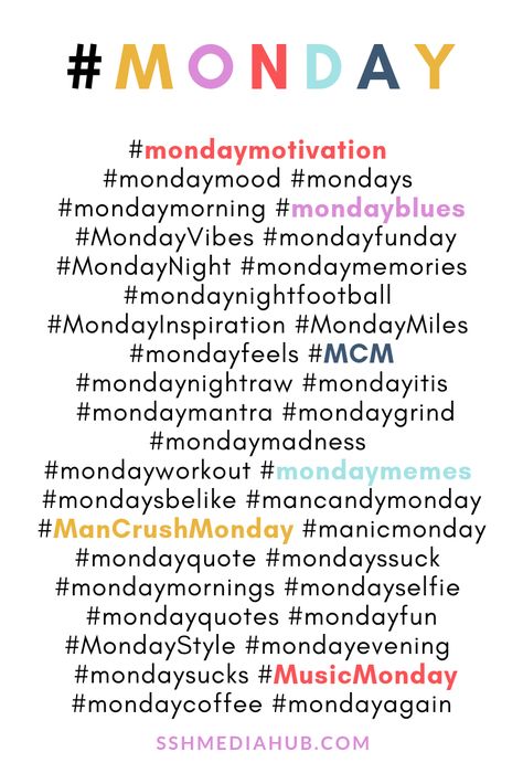 Monday Hashtags, Social Media Hashtags, Hashtags For Instagram, Hashtag Ideas, Social Media Challenges, Media Planner, Instagram Marketing Tips, Social Media Planner, Copy And Paste