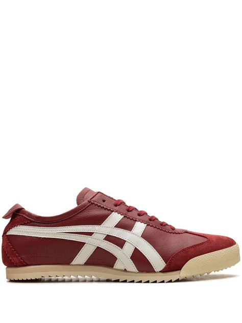 burgundy/white leather/suede signature Tiger stripes logo-embossed tongue front lace-up fastening round toe rubber sole These styles are supplied by a premium and authenticated sneaker marketplace. Stocking only the most sought-after footwear, they source and curate some of the most hard to find sneakers from around the world. Red Onitsuka Tiger, Onitsuka Tiger Outfit, Onitsuka Tigers, Shoe Rotation, Santa's List, Tiger Shoes, Burgundy Sneakers, Red Energy, Tiger Mexico 66