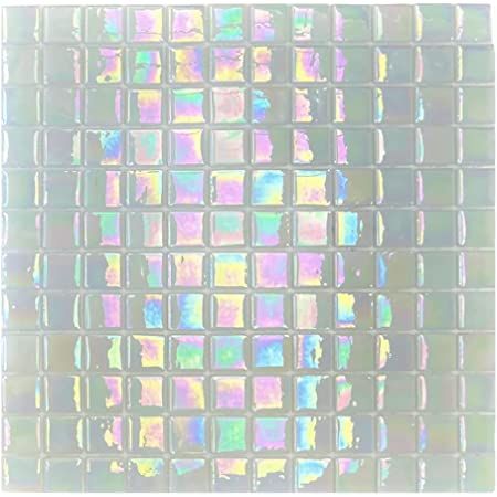 DICOFUN 40-Sheet Rainbow Peel and Stick Backsplash for Kitchen and Bathroom, 6.6" x 6.6" White Glass Mosaic Tiles - - Amazon.com Iridescent Tile Bathroom, Bathroom Wall Accent, Swimming Pool Tile, Rainbow Kitchen, Recycled Glass Tile, Iridescent Tile, Glass Pool Tile, Stick Tile Backsplash, Metal Mosaic Tiles