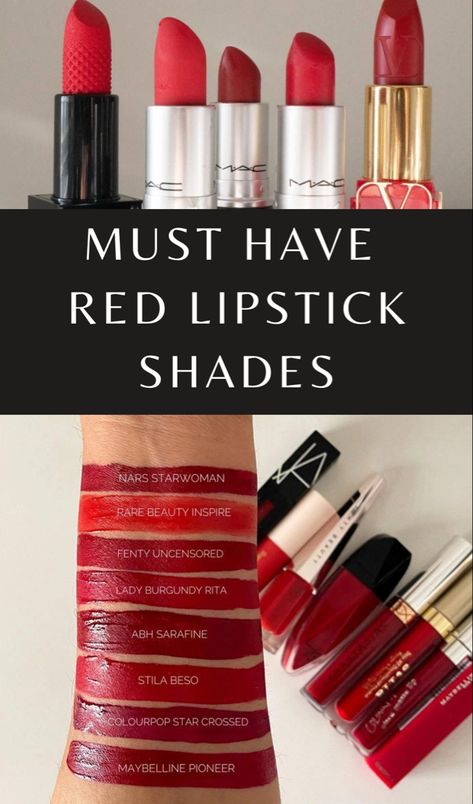 Must have red lipstick shades Dark Red Lipstick Maybelline, Best Dark Red Lipstick, Dark Red Liquid Lipstick, Red Lipstick Blue Undertone, Fall Red Lipstick, Cold Red Lipstick, Red Lipstick With Blue Undertones, Nars Red Lipstick, Deep Red Lipstick For Dark Skin