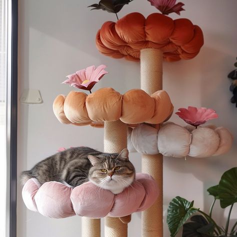 Cat Tower Aesthetic, Aesthetic Cat Stuff, Cat Bedroom Ideas, Cat Toys Aesthetic, Cat Ideas For Home, Cottage Core Cat, Cat Room Decor, Kitty Room, Katt Grejer