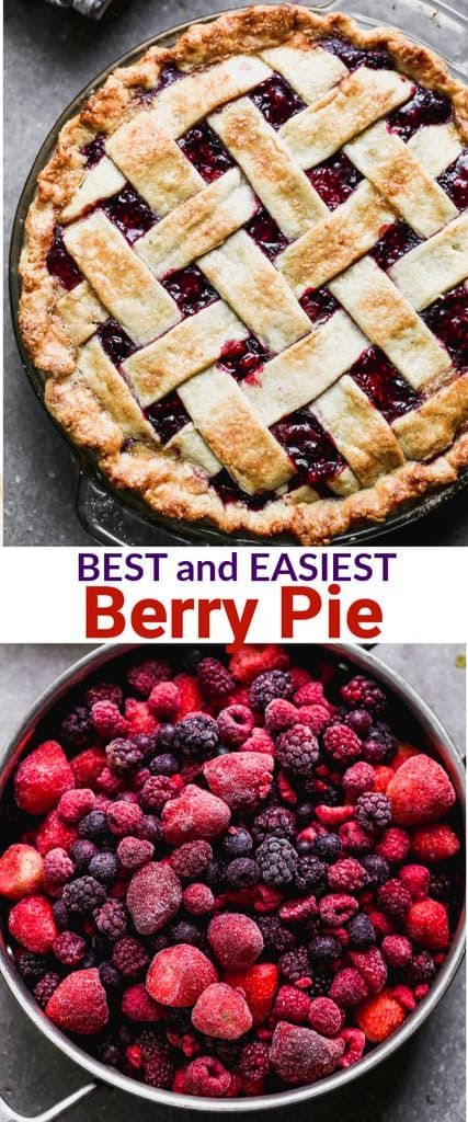 Four Berry Pie, Great Pie Recipes, Valentines Pie Ideas, Best Berry Pie Recipe, Healthier Pie Recipes, Triple Berry Pie Recipe, Popular Pie Recipes, Beginner Pie Recipes, Apple And Berry Pie