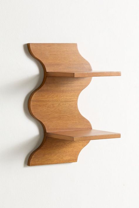 Abstract Shelves, Wavy Shelves, Squiggle Wall, Displaying Trinkets, Floating Bookshelf, Shelf Dimensions, Uo Home, Wooden Wall Shelves, Desert Fashion