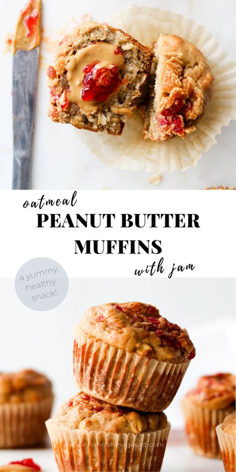 Peanut Butter And Jam Muffins, Muffins With Jam In The Middle, Peanut Butter Oat Muffins, Pb Fit Muffins, Peanut Butter And Jelly Muffins, Peanut Butter Oatmeal Muffins, Peanut Butter Muffins Recipes, Peanut Butter Muffins, Peanut Butter Banana Muffins