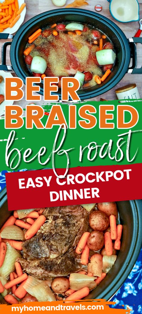 Beer Pot Roast, Crock Pot Beef Roast, Crockpot Rump Roast, Lunch Recipies, Beer Braised Beef, Cabin Food, Crockpot Roast Recipes, Pot Roast Crock Pot Recipes, Crock Pot Beef