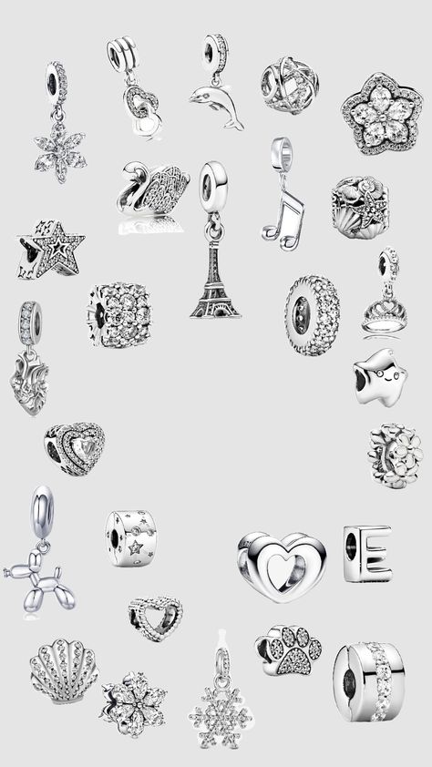 Pandora Silver Charms, Silver Jewellery Pandora, Pandora Bracelet Inspo Silver, Taylor Swift Pandora Charms, Stargirl Pandora Charms, Pandora White, Pandora Summer, Silver Pandora Charms, Pandora Bracelet Charms Ideas