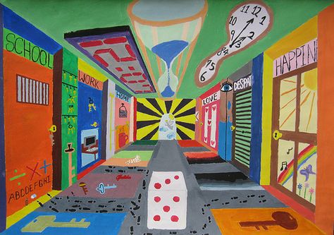 1000+ images about Les 3HV surrealistische kamer on Pinterest ... 1 Point Perspective Drawing, Perspective Room, One Point Perspective, 6th Grade Art, Point Perspective, Interior Sketch, Perspective Drawing, 3d Painting, Arts Ed