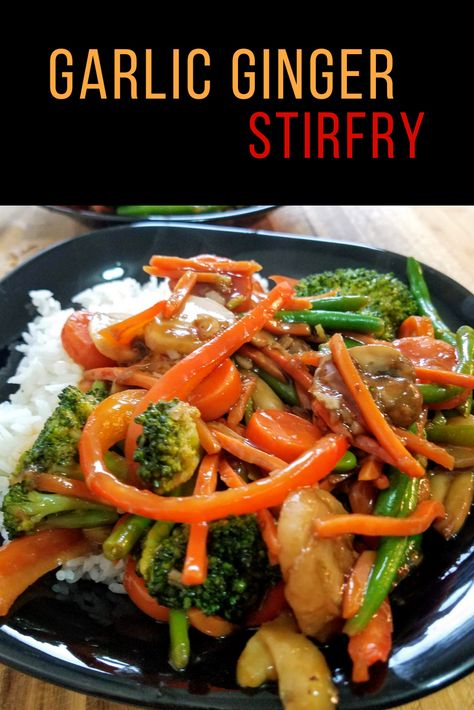 Garlic Ginger Veggie Stirfry #easy #quick #vegan #vegetarian #quickdinner #dinnerfortwo #datenight #asian #veggiestirfry Ginger Veggie Stir Fry, Ginger Garlic Stir Fry Sauce, Ginger Vegetables, Tofu Veggie Stir Fry, Ginger Stir Fry, Kale Stir Fry, Garlic Ginger Chicken, Keto Stir Fry, Vegetable Stir Fry Recipe