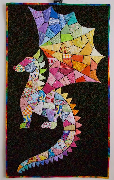 Quilt Art by Lena Pugachova: Template for Lily The Dragon Ticker Tape Quilt, Dragon Quilt, Rail Fence Quilt, Stained Glass Quilt, Quilt Art, Patchwork Quilt Patterns, Quilting Thread, Foundation Paper Piecing, Quilting Crafts