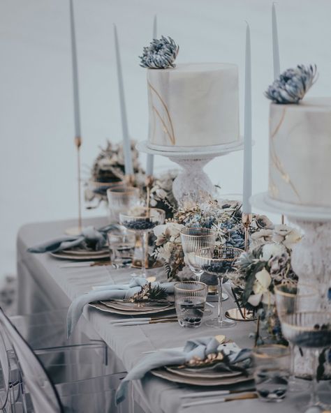 Dusty Blue Grey Wedding, Minimal Winter Wedding, Dusty Blue Table Decor, Blue And Gold Winter Wedding, Light Blue Winter Wedding, Moody Blue Wedding, Blue Christmas Wedding, Rustic Winter Wedding Colors, Wedding Colors Dusty Blue