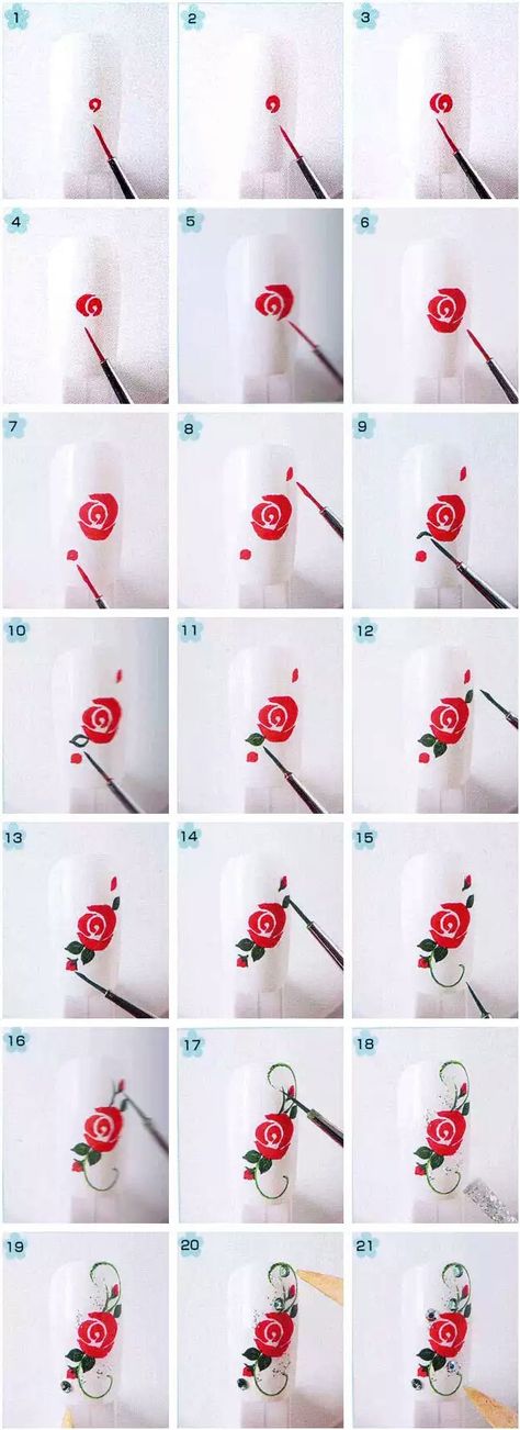 Rose art nail design step by step Draw Rose, Nails Tutorial, Rose Nail Art, Rose Tutorial, Gelish Nails, Floral Nail Art, Rose Nails, Trendy Nail Art, Kawaii Nails